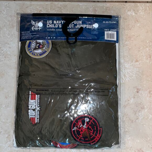 BOYS GIRLS TOP GUN NAVY PILOT JUMPSUIT HALLOWEEN COSTUME DRESS MD NEW - Picture 3 of 4